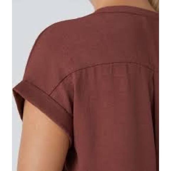 Halara Women’s Henley Neck High Low Curved Hem Top Brown Size Medium NEW/NWT!! - Picture 4 of 12